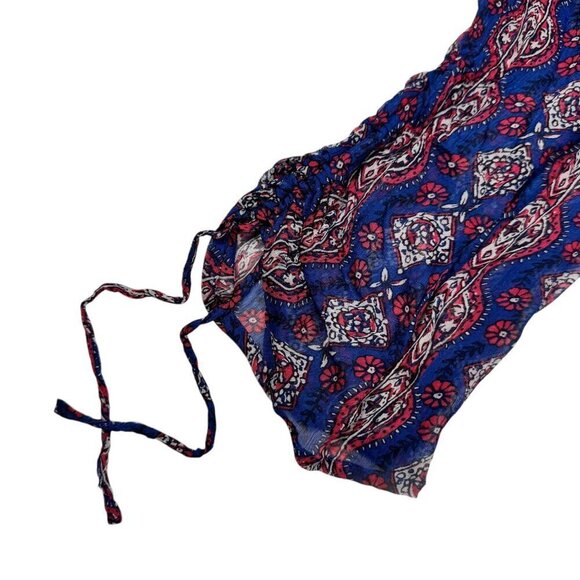 Lucky Brand Boho Peasant Blouse Sz.XL Blue Pink Floral Chiffon Crochet Cottage - Picture 10 of 11